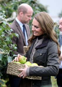 Kate Middleton skuplja jabuke prilikom posete Mallon Farm.