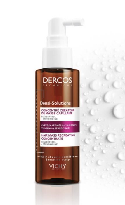 Vichy Dercos Densi-Solutions Thickening Hair Mass Concentrate obezbeđuje sjaj i volumen, obogaćen vitaminom E i resveratrolom, intenzivno deluje na koren kose.