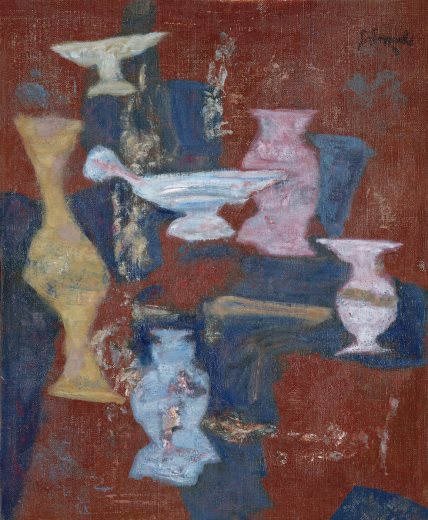 Keramike na crvenoj osnovi,ulje na platnu,1975 (1).jpg