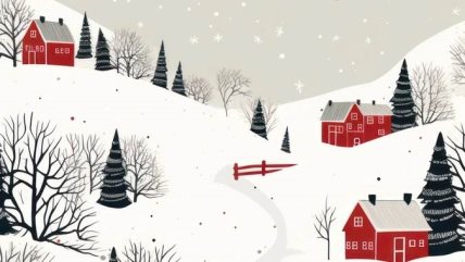 ilustracija zime i kućica