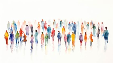 Ilustracija okupljnih ljudi.