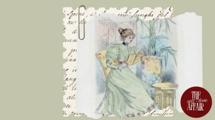 Ilustracija žene koja čita knjigu.