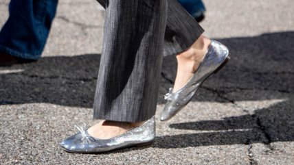 Krupan kadar na ženske srebrne baletanke.