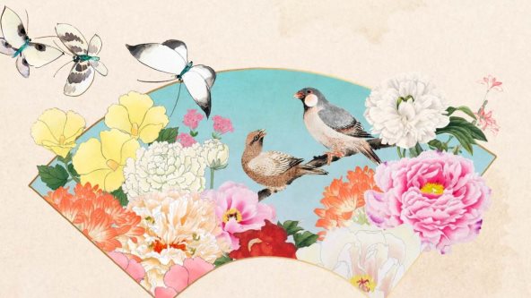 Ilustracija cveća i ptica.