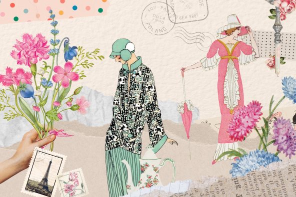 Ilustracija dve žene oko kojih je cveće.