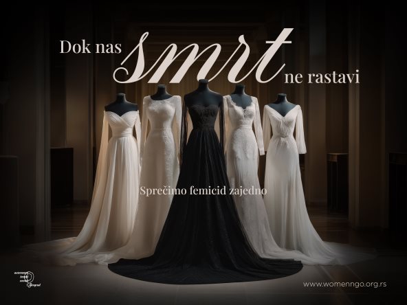 Kampanja Dok nas smrt ne rastavi - Crna venčanica je u centru fotografije, iza nje su bele venčanice.