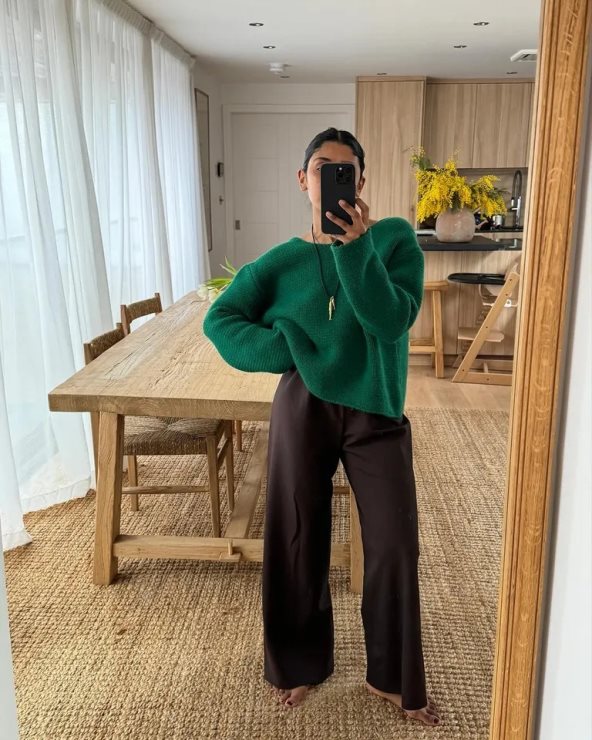 zeleno + braon odevna kombinacija