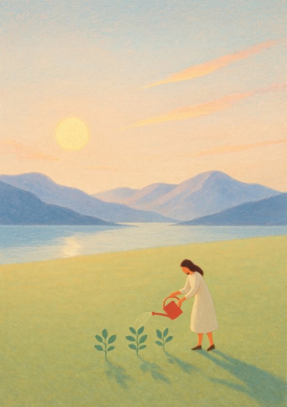 devojka zaliva cveće