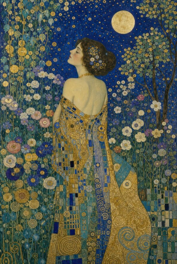 ilustracija devojke i meseca